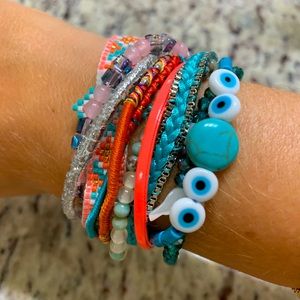 ⭐️Hipanema turquoise dove/evil eye stacked bracelet NWOT